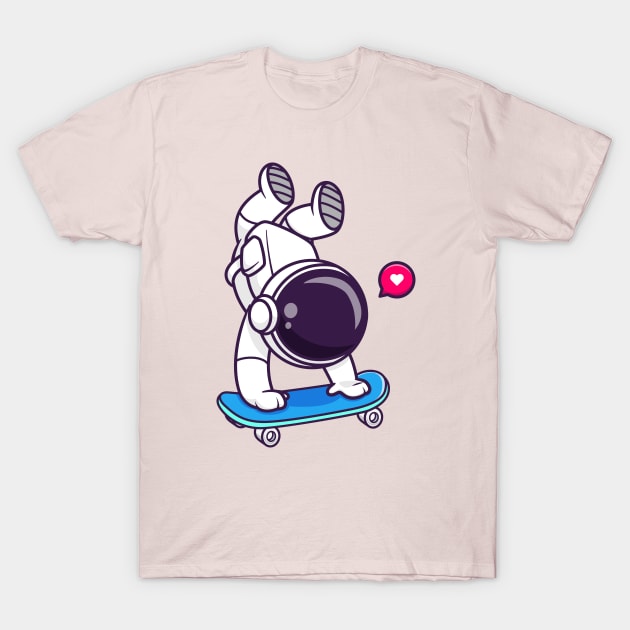 Cute Astronaut Playing Skateboard Cartoon T-Shirt by Catalyst Labs